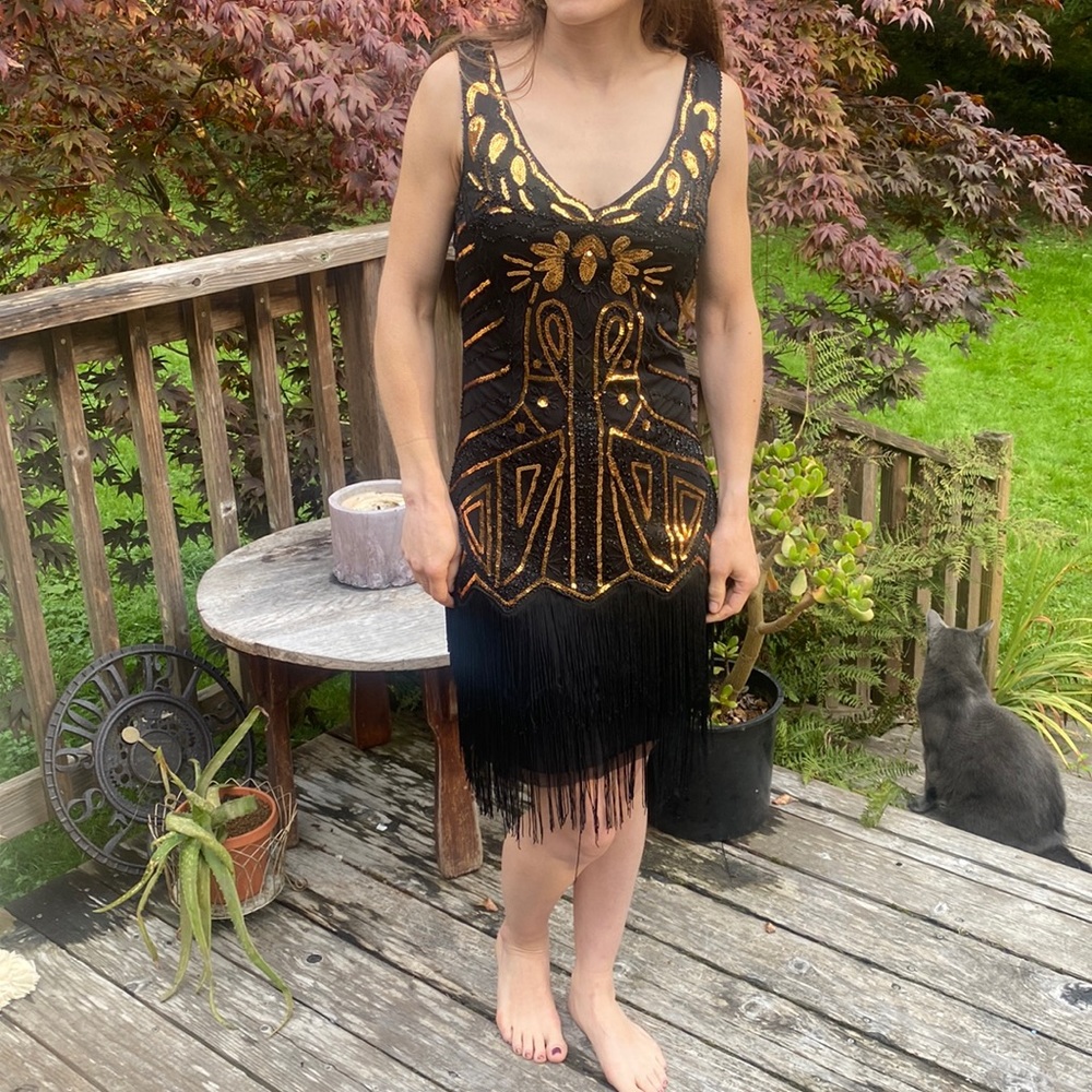 Babeyond fashion classic black and gold Sparkly Sequin Bodycon Flapper Dress XS - Picture 1 of 5